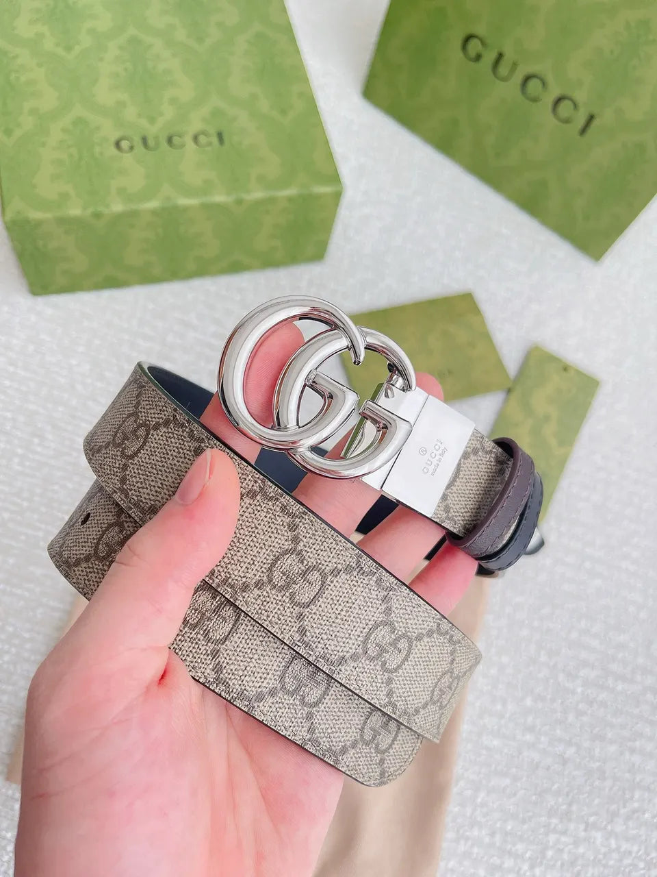 Gucci Beige Monogram Belt