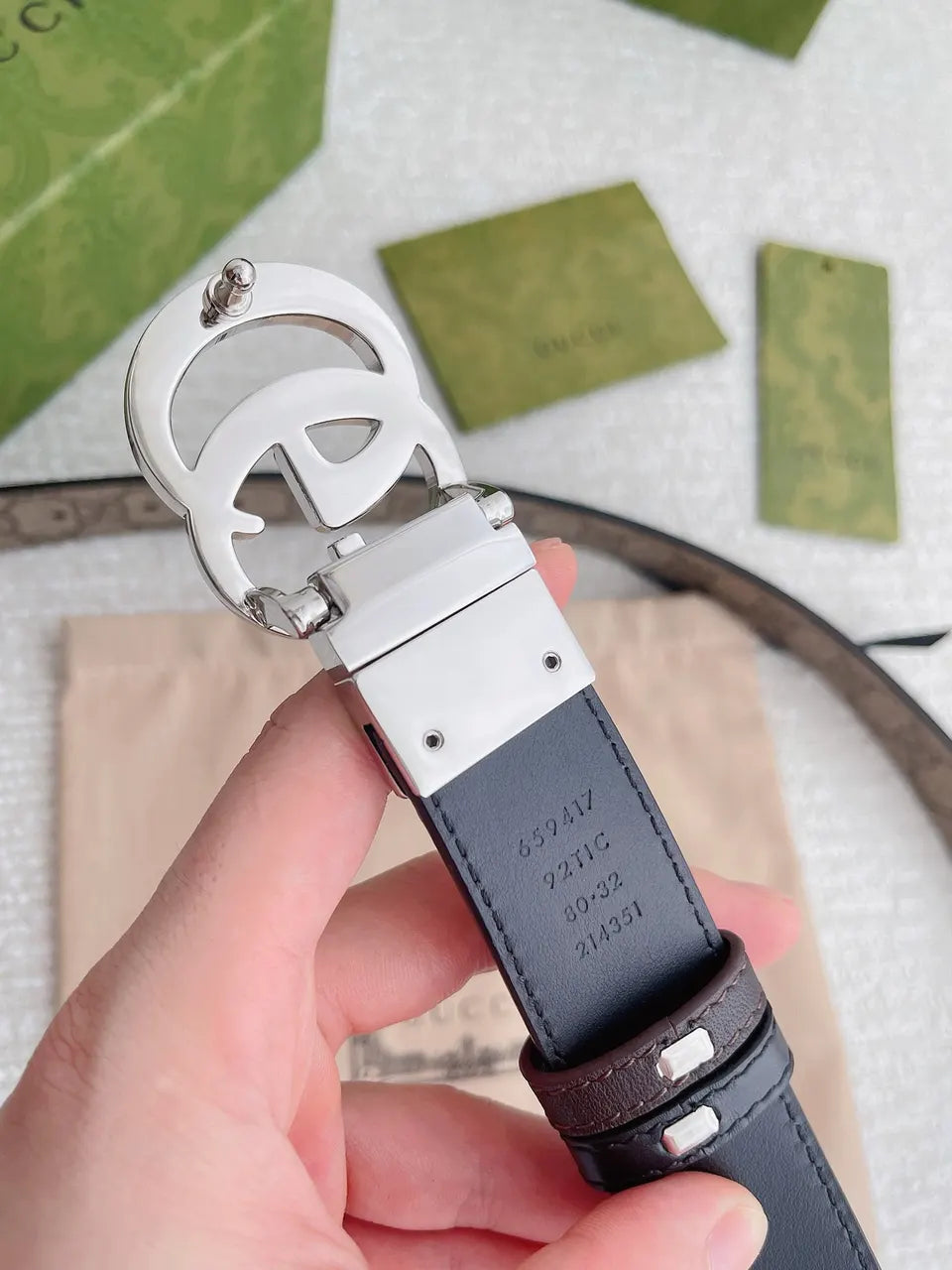 Gucci Beige Monogram Belt - Hình 4