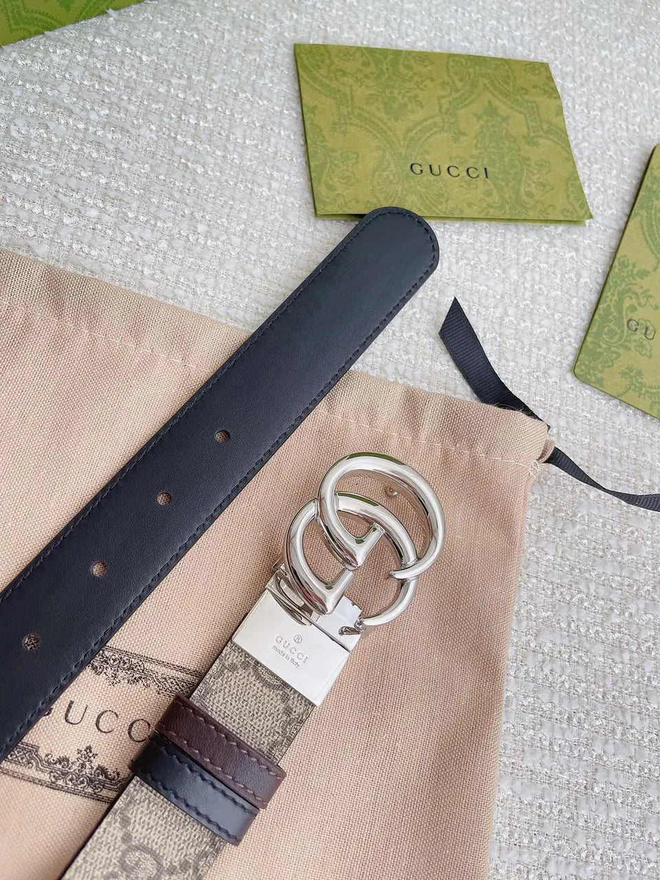 Gucci Beige Monogram Belt - Hình 5
