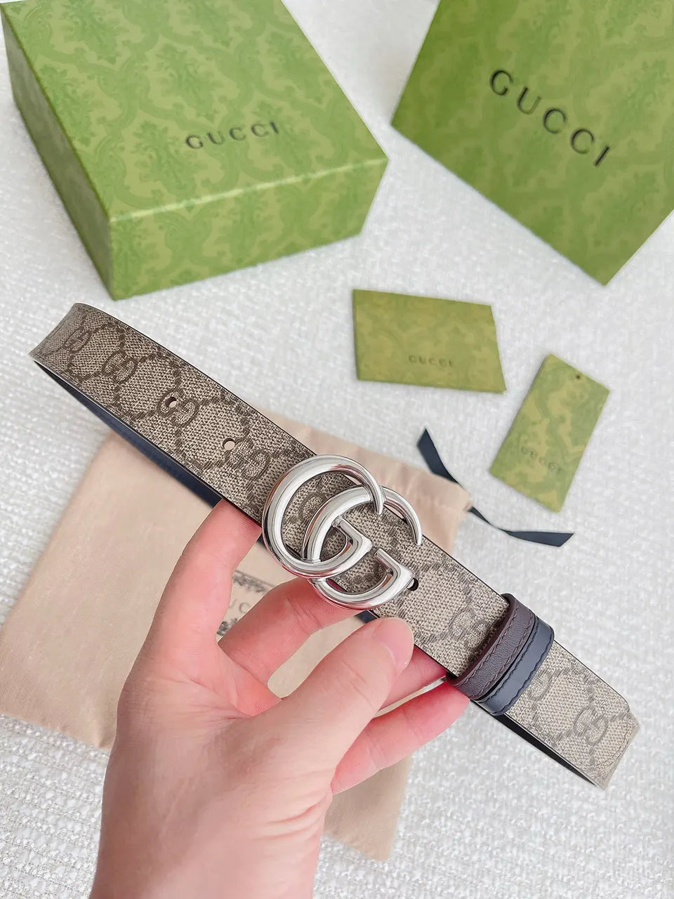 Gucci Beige Monogram Belt - Hình 7