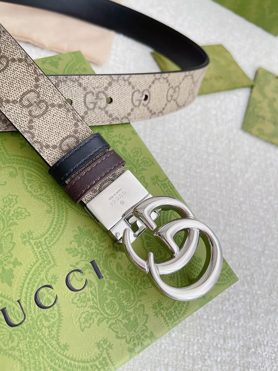 Gucci Beige Monogram Belt - Hình 2