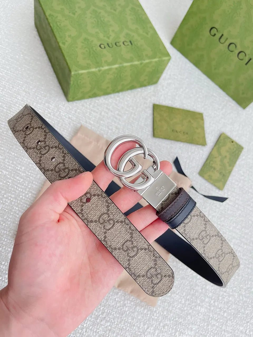 Gucci Beige Monogram Belt - Hình 6