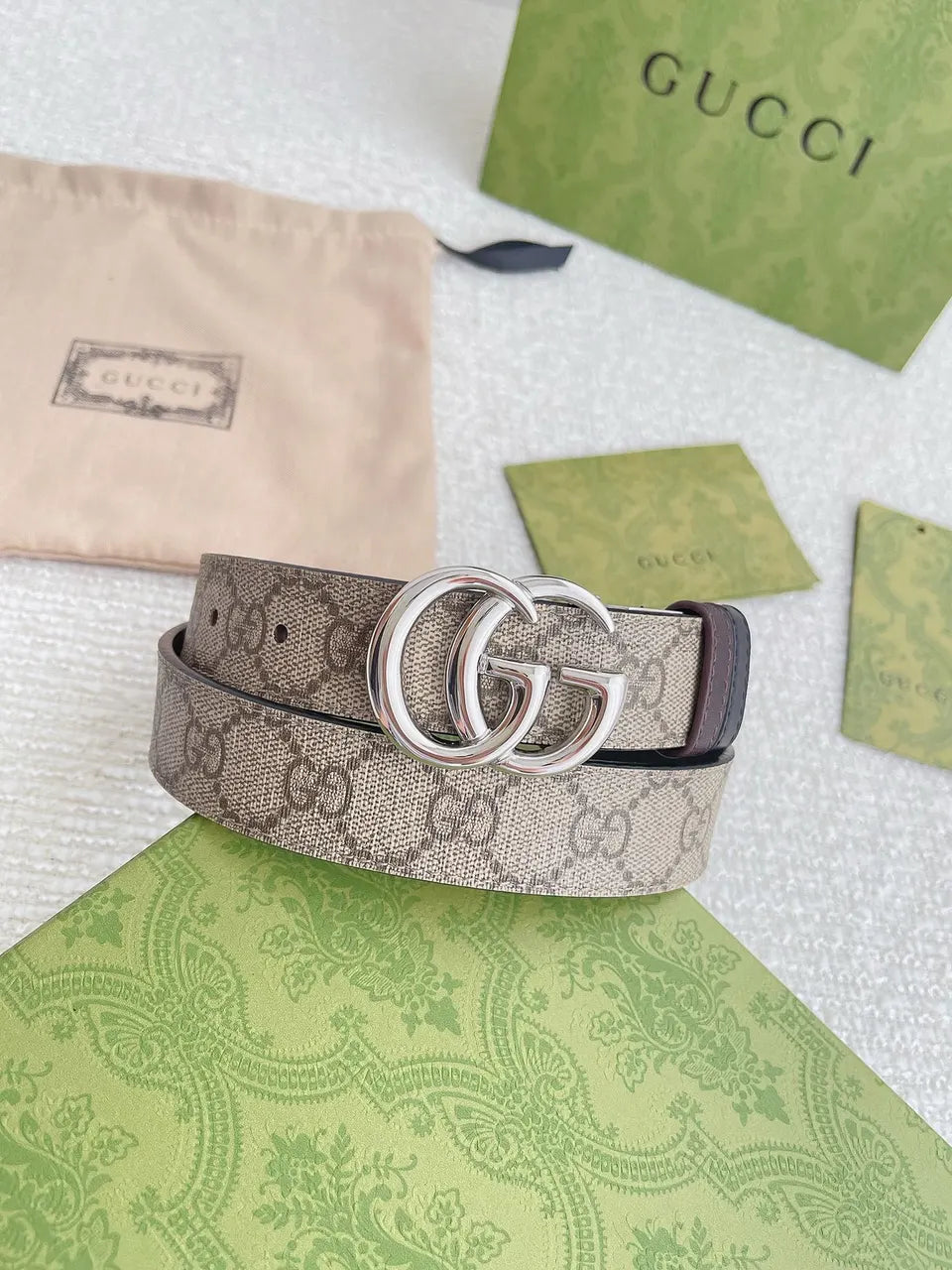 Gucci Beige Monogram Belt - Hình 8