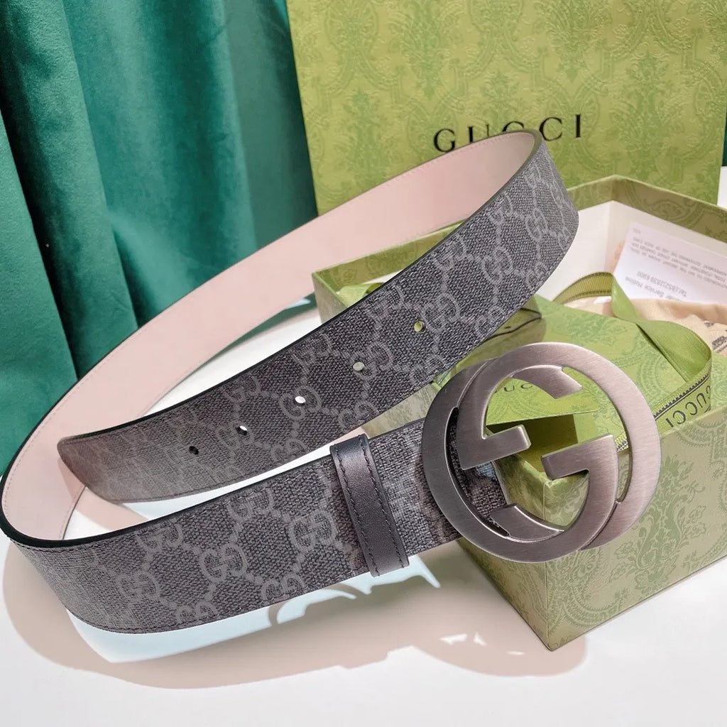 gunmetal Gucci Gray Monogram Belt - Hình 6
