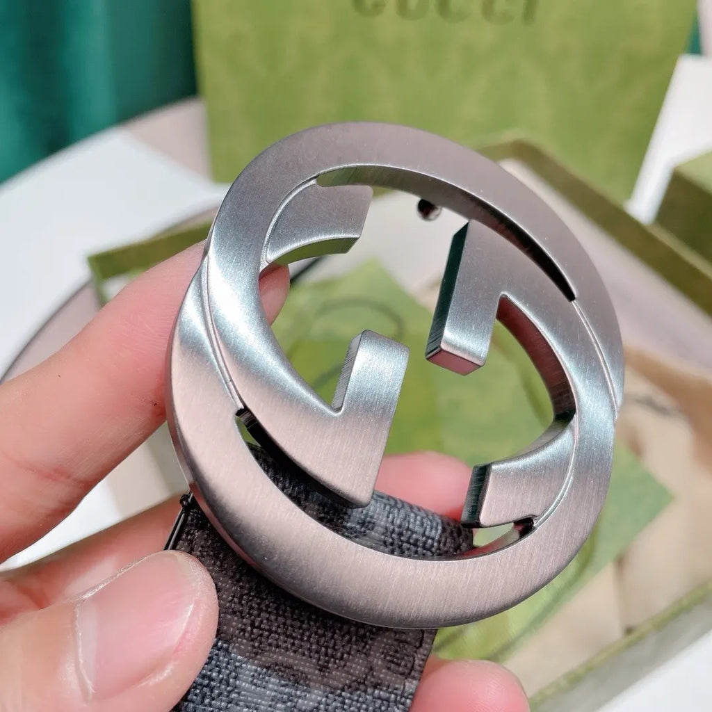gunmetal Gucci Gray Monogram Belt - Hình 3