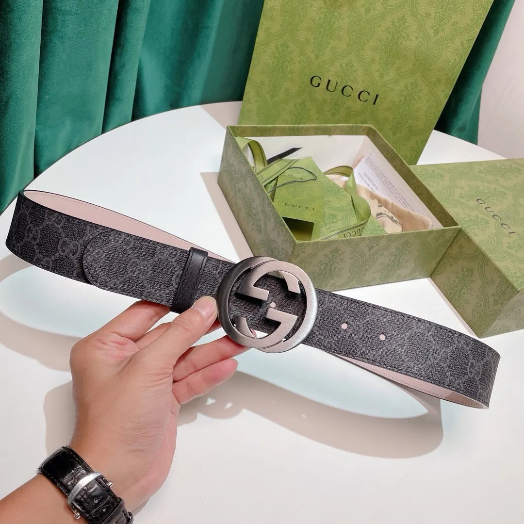 gunmetal Gucci Gray Monogram Belt - Hình 7