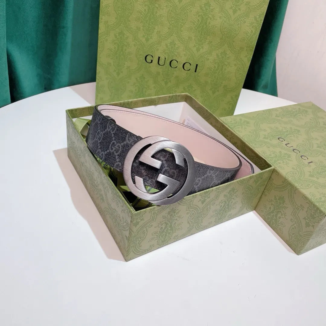 gunmetal Gucci Gray Monogram Belt - Hình 9