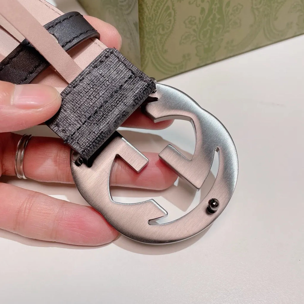 gunmetal Gucci Gray Monogram Belt - Hình 5