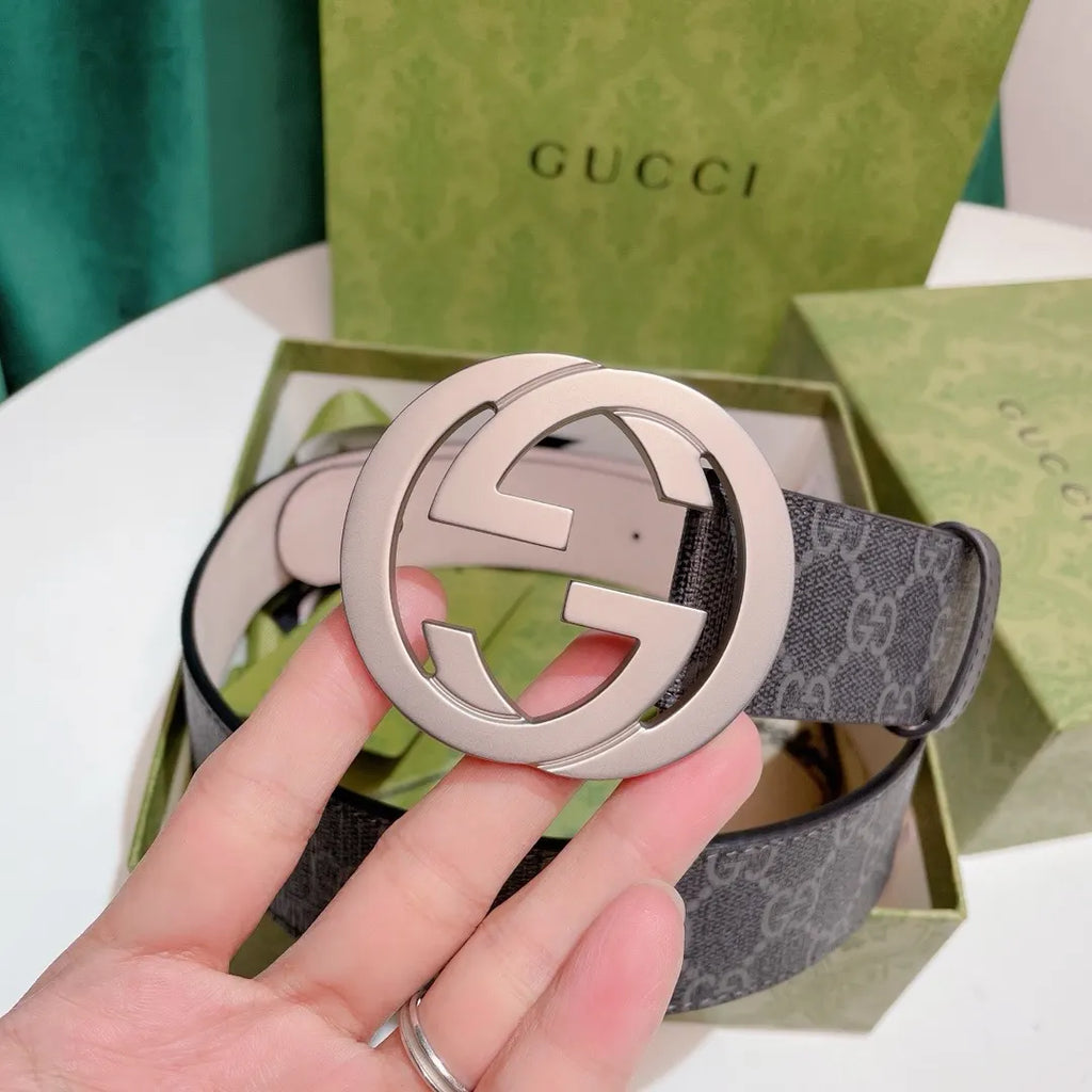 Gucci Gray Monogram Belt silver - Hình 7