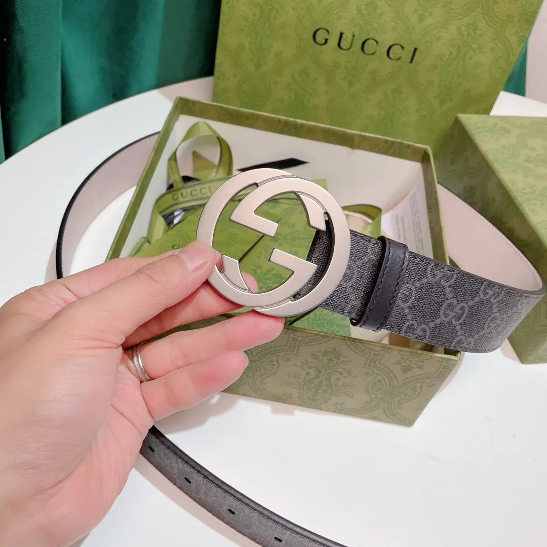 Gucci Gray Monogram Belt silver - Hình 3