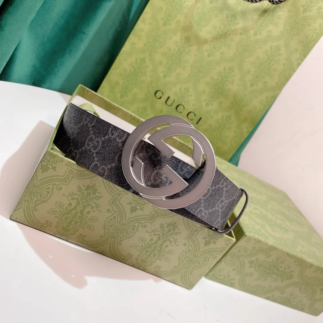 Gucci Gray Monogram Belt silver - Hình 8