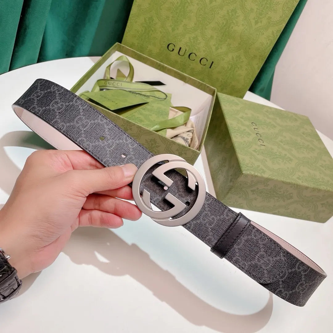Gucci Gray Monogram Belt silver - Hình 5