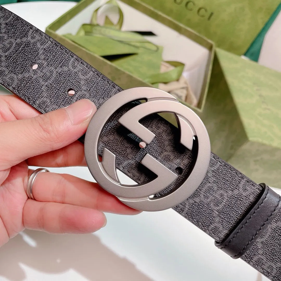 Gucci Gray Monogram Belt silver - Hình 4