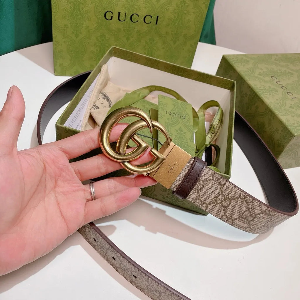 gold Gucci Beige GG Supreme Belt - Hình 5
