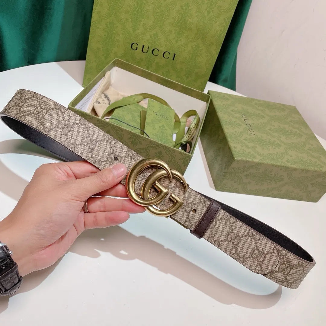 gold Gucci Beige GG Supreme Belt - Hình 8