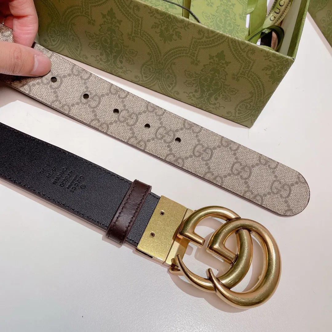 gold Gucci Beige GG Supreme Belt - Hình 3