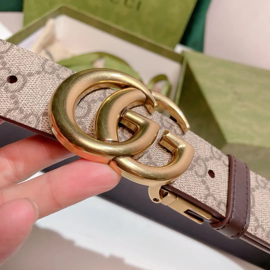 gold Gucci Beige GG Supreme Belt - Hình 7