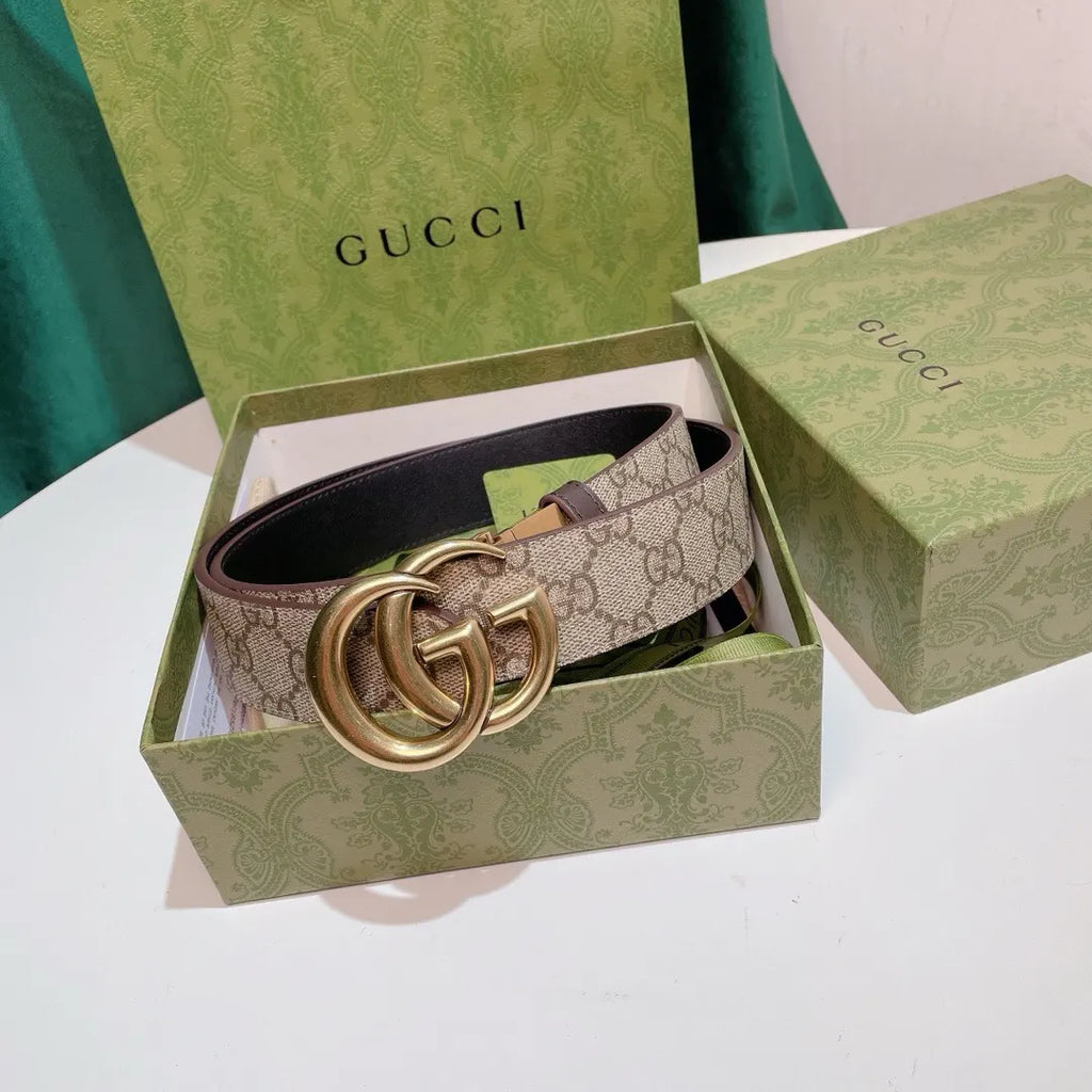 gold Gucci Beige GG Supreme Belt - Hình 9