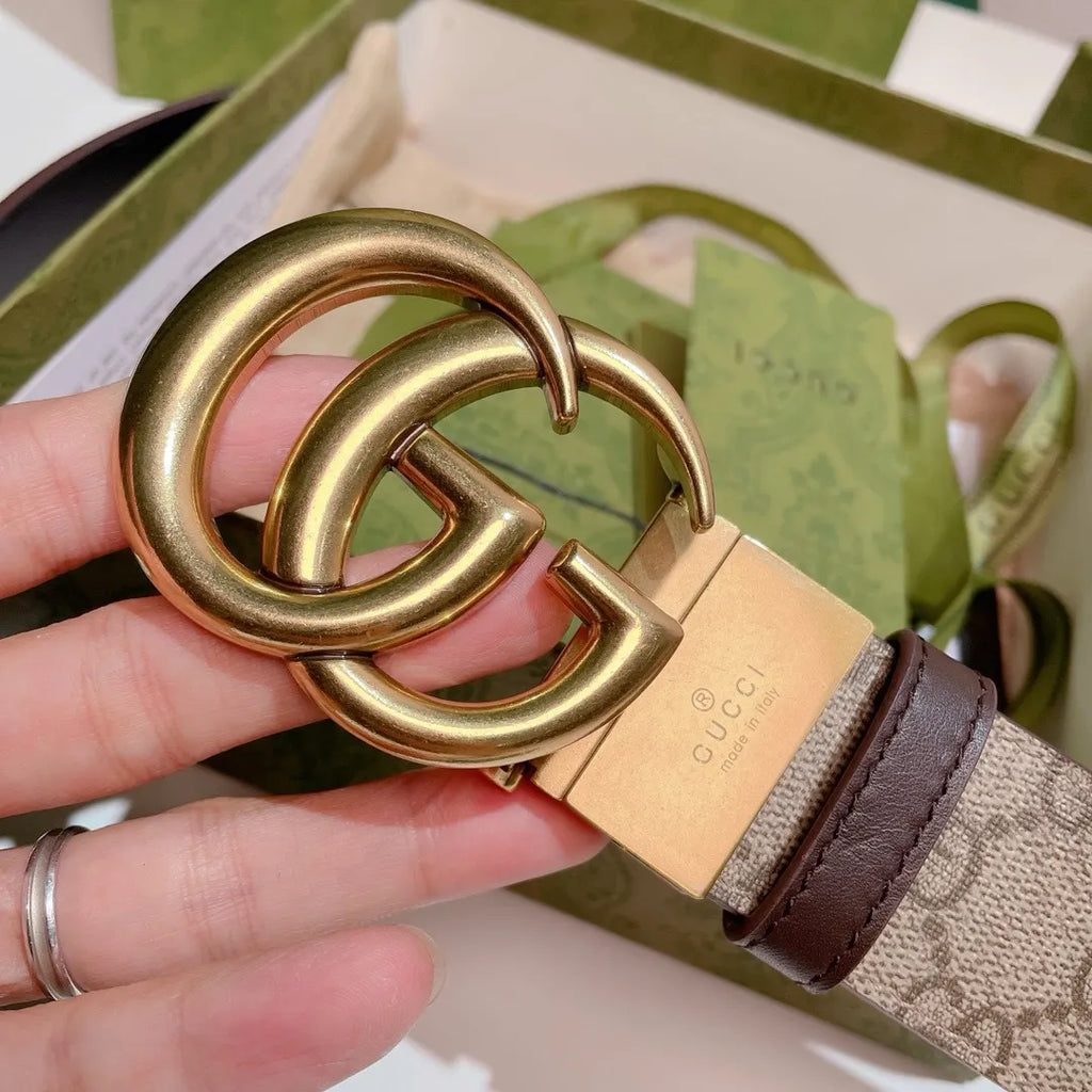 gold Gucci Beige GG Supreme Belt - Hình 4