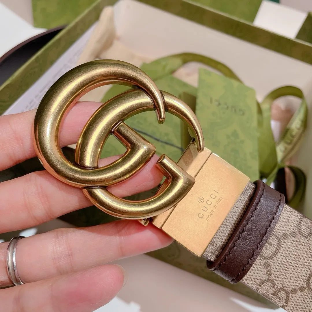 gold Gucci Beige GG Supreme Belt - Hình 4