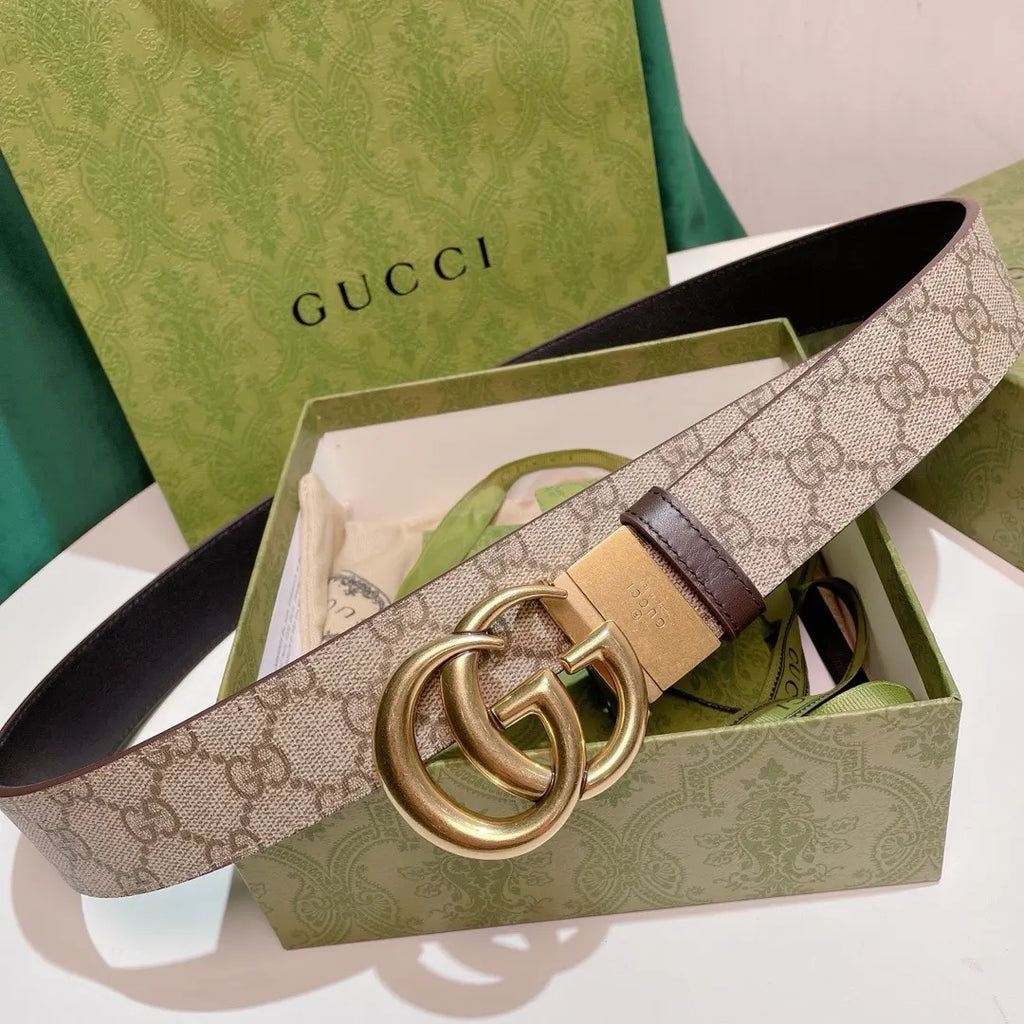 gold Gucci Beige GG Supreme Belt - Hình 6