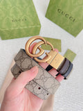gold Gucci Beige Monogram Belt