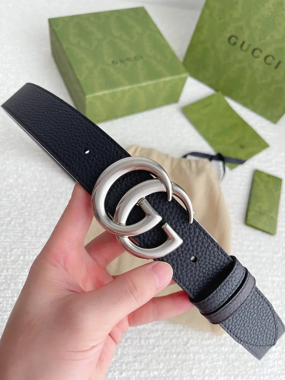 Gucci Black Leather Belt buckle - Hình 8