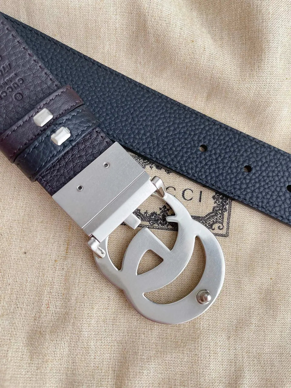 Gucci Black Leather Belt buckle - Hình 4