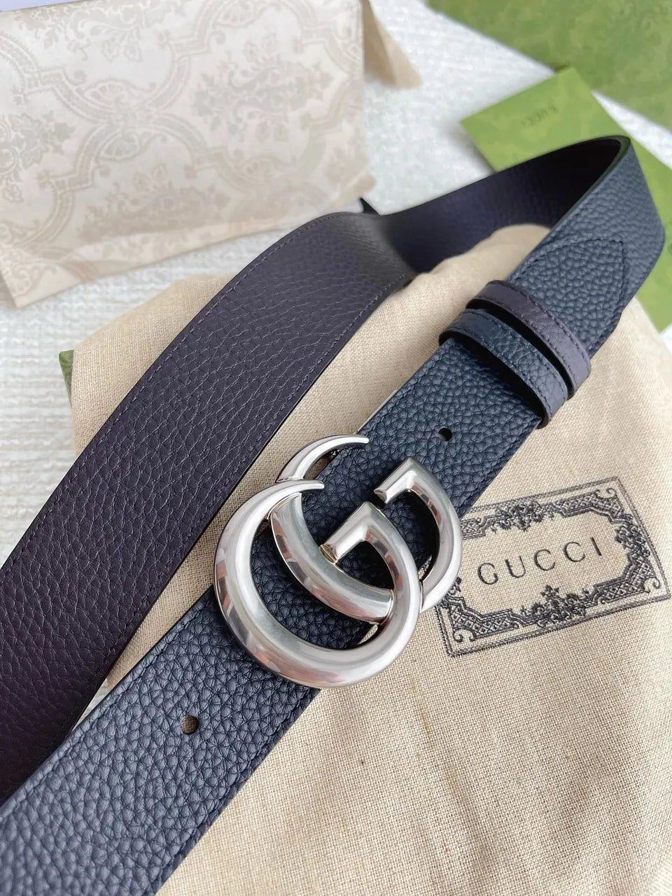 Gucci Black Leather Belt buckle - Hình 2