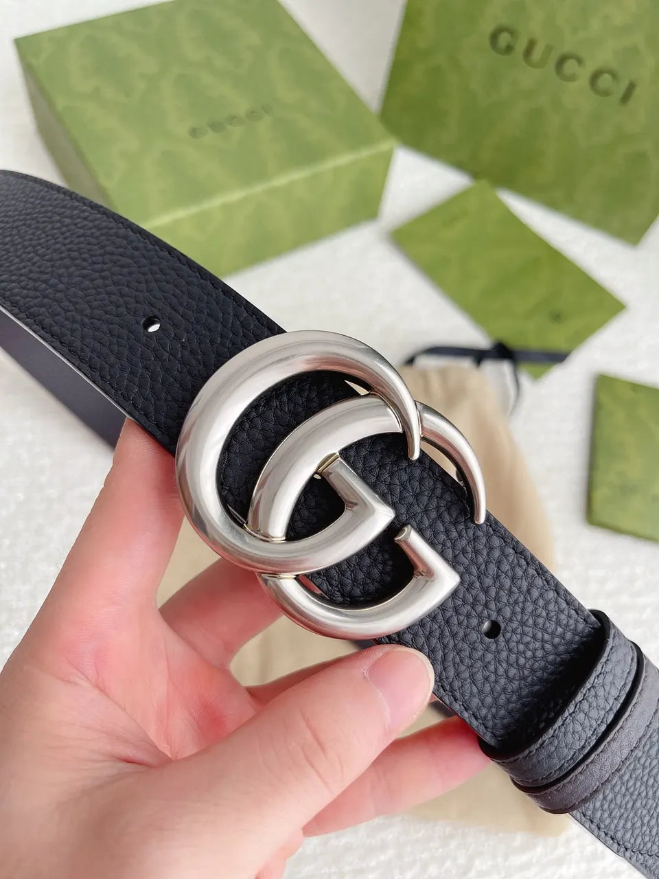 Gucci Black Leather Belt buckle - Hình 7