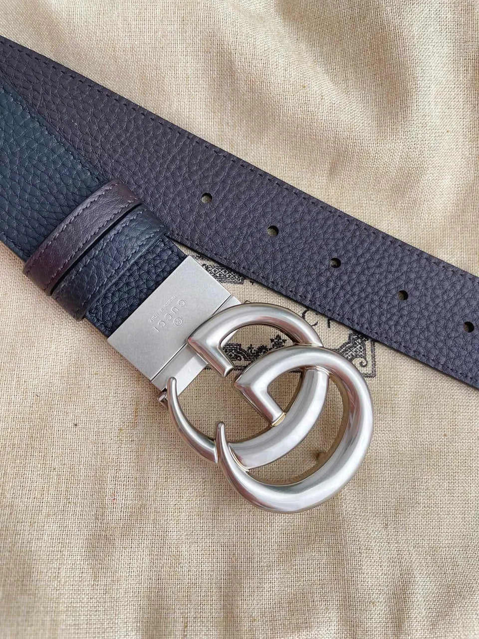 Gucci Black Leather Belt buckle - Hình 5