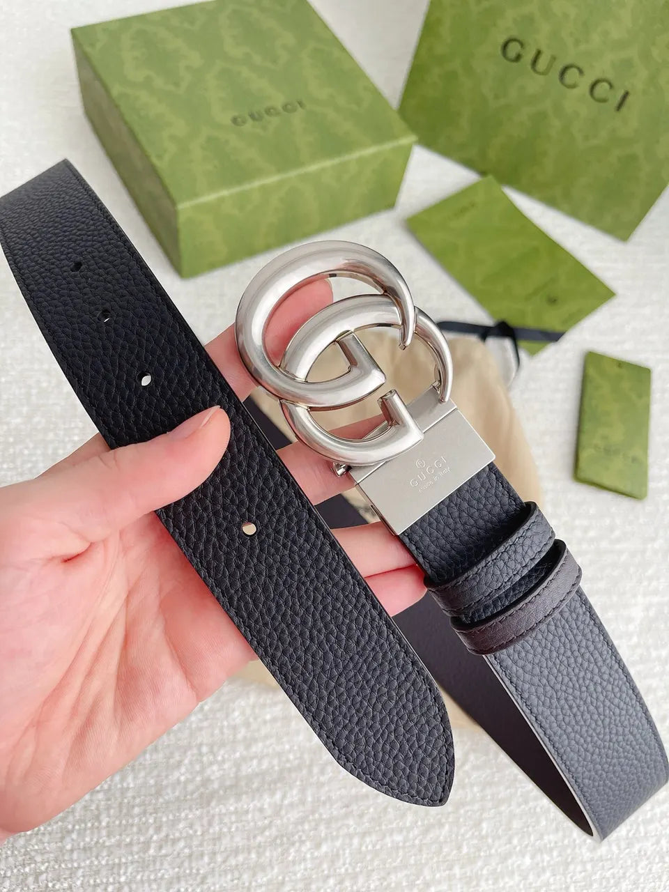Gucci Black Leather Belt buckle - Hình 6