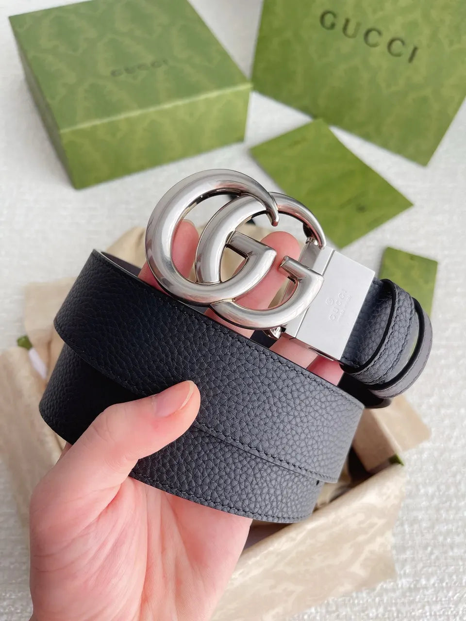 Gucci Black Leather Belt buckle - Hình 9