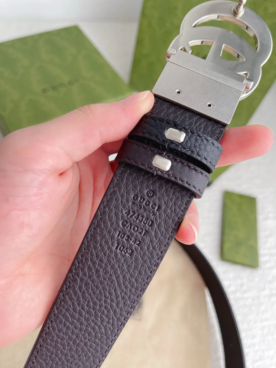 Gucci Black Leather Belt buckle - Hình 3