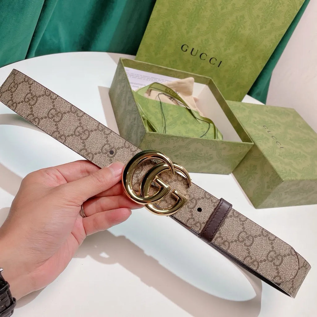 Gucci Beige Monogram Belt gold - Hình 8