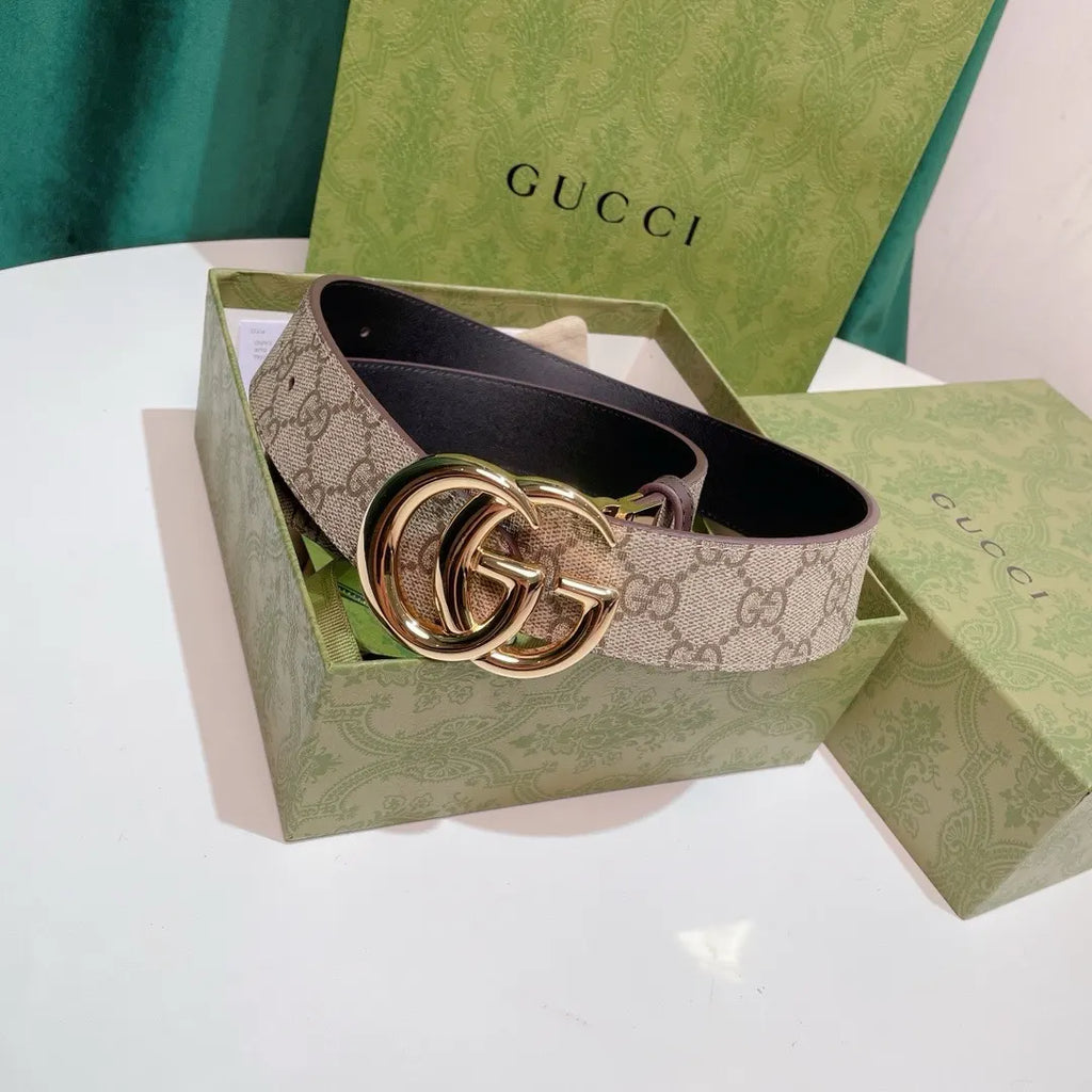 Gucci Beige Monogram Belt gold