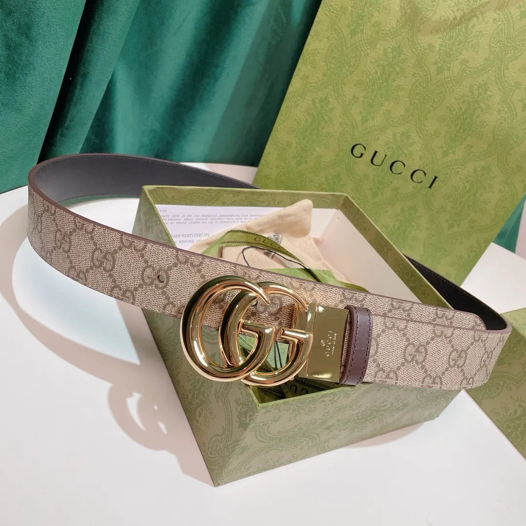 Gucci Beige Monogram Belt gold - Hình 6