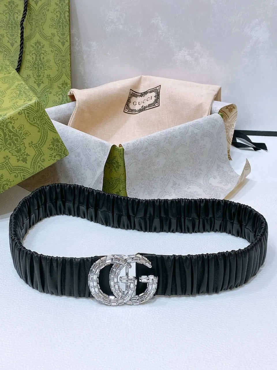 Gucci Crystal GG Black Leather Belt - Hình 2