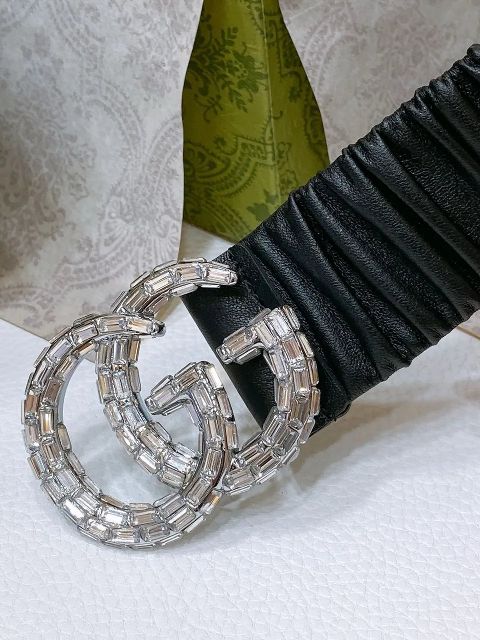 Gucci Crystal GG Black Leather Belt - Hình 5
