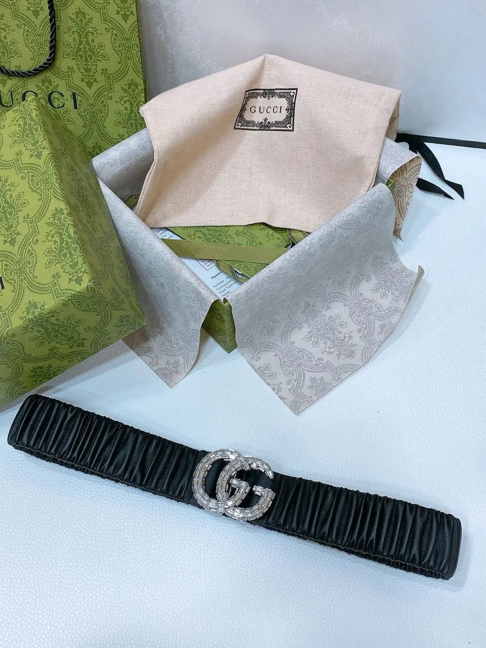 Gucci Crystal GG Black Leather Belt - Hình 6