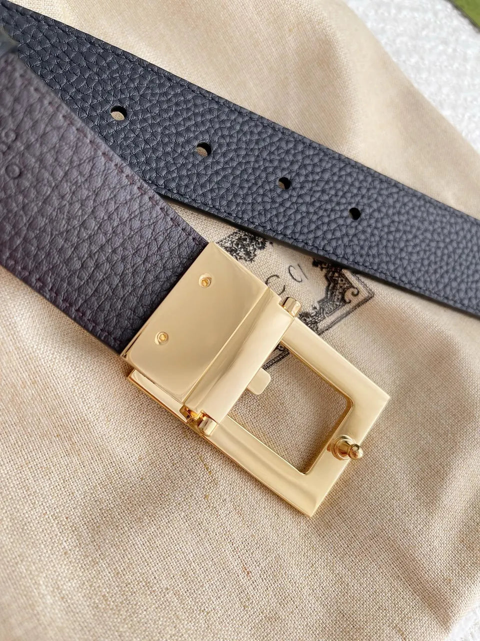 square Gucci Black Leather Belt - Hình 4