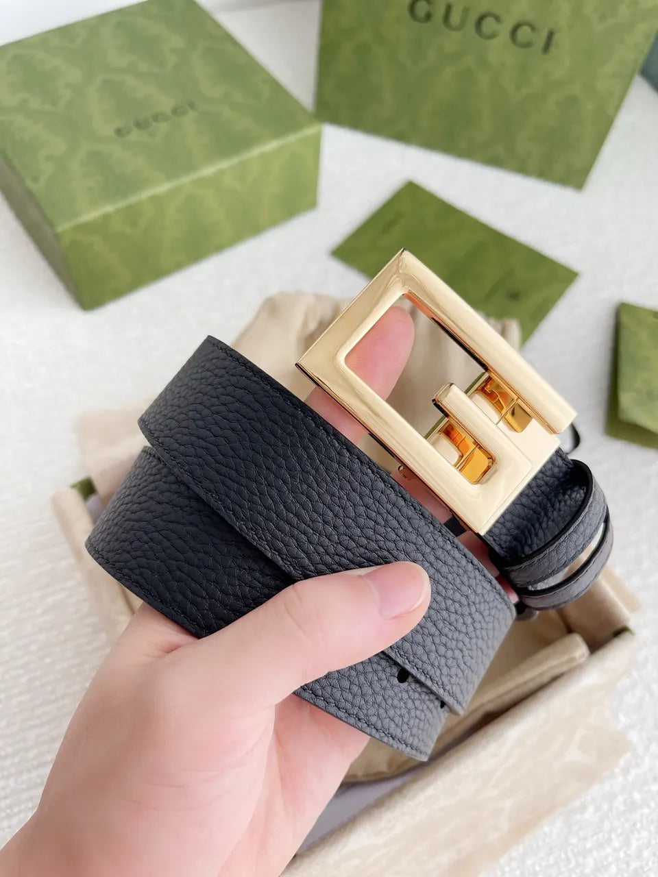 square Gucci Black Leather Belt - Hình 9
