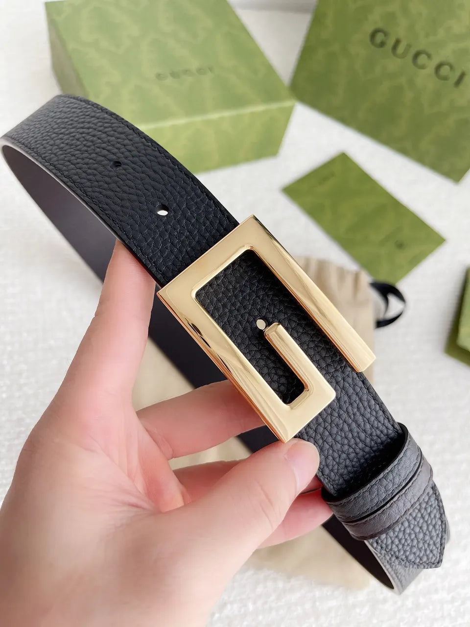 square Gucci Black Leather Belt - Hình 8
