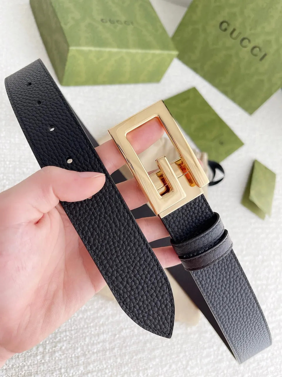 square Gucci Black Leather Belt - Hình 6