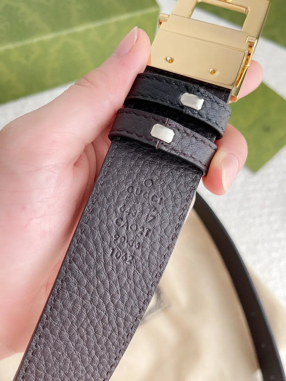 square Gucci Black Leather Belt - Hình 3