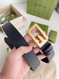 square Gucci Black Leather Belt