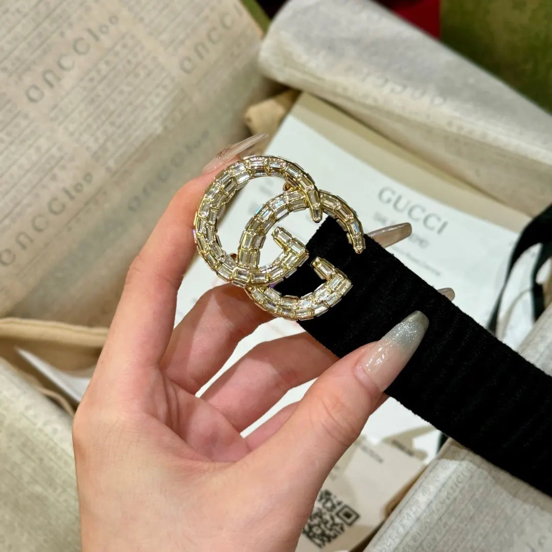 Gucci Black Velvet Belt - Hình 3