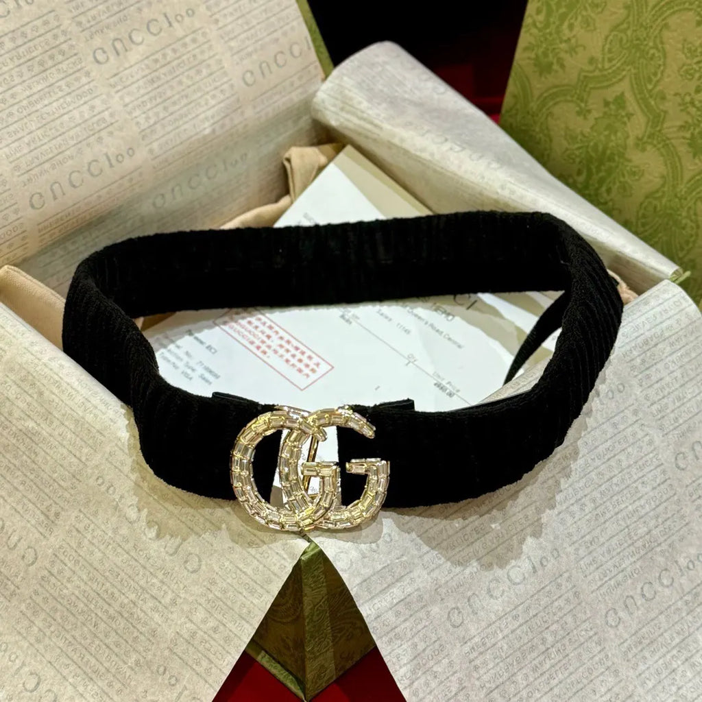 Gucci Black Velvet Belt - Hình 8