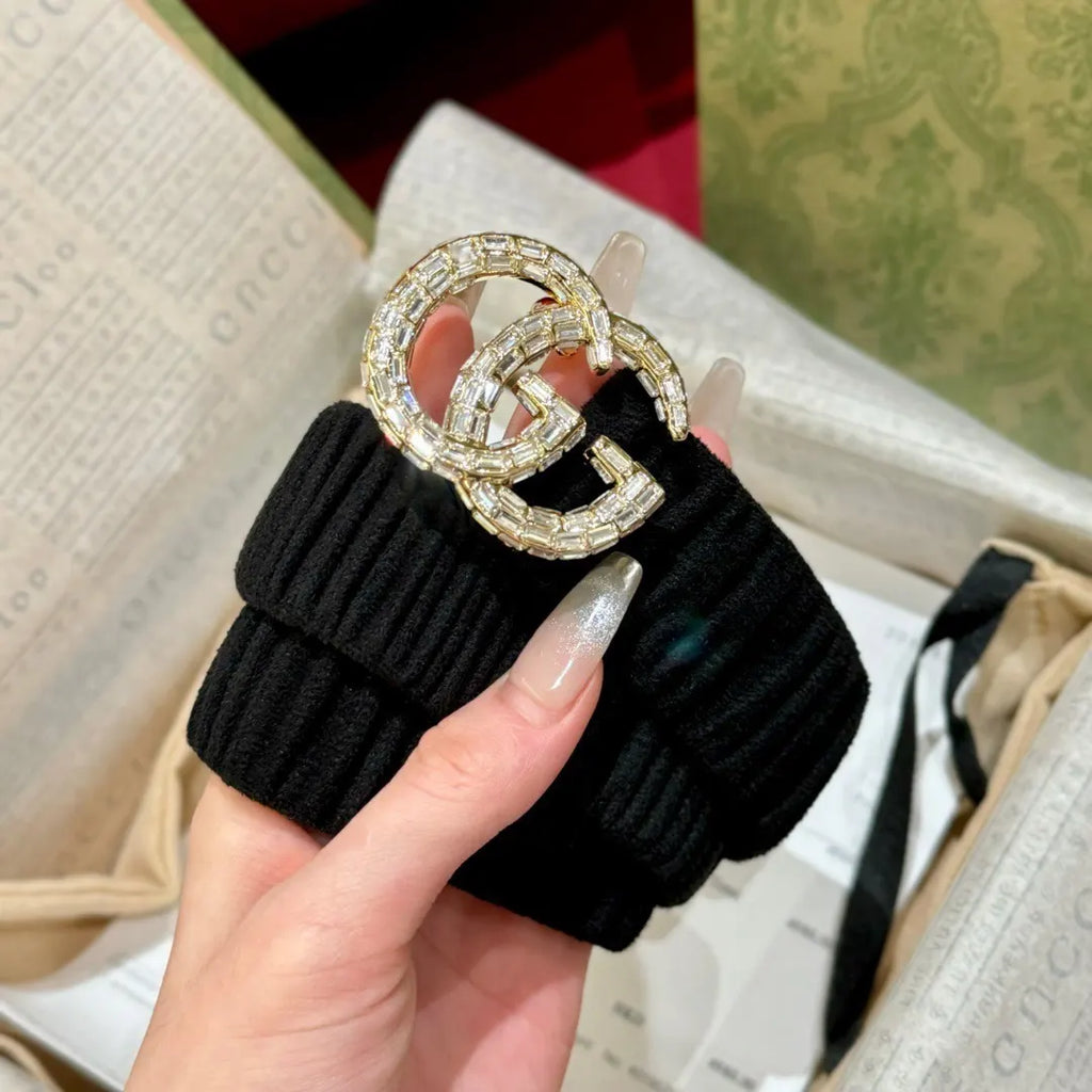 Gucci Black Velvet Belt - Hình 7