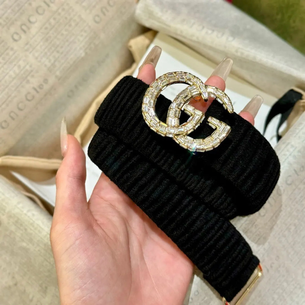 Gucci Black Velvet Belt - Hình 2